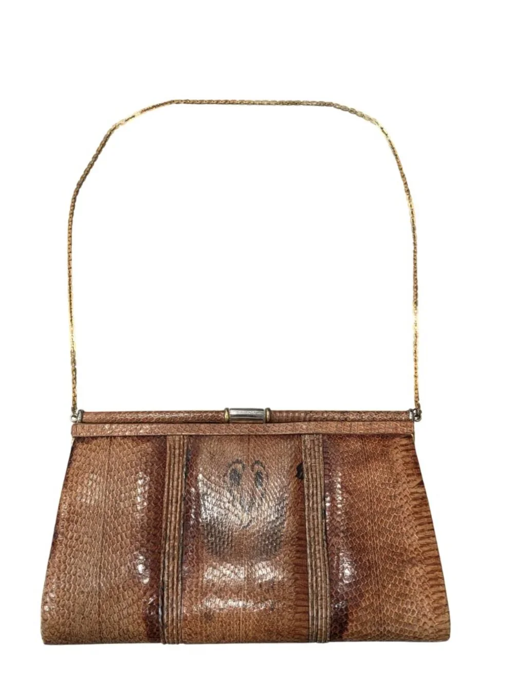 Vintage king cobra Snake skin Evening Bag With Gold Chain Strap Timeless Elegant